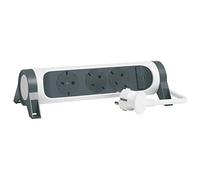 Legrand 694527, Regleta de enchufes, con Interruptor, Enchufe múltiple con 3 Tomas de Corriente, Cable de 1,5 MTS, Color Blanco/Gris Oscuro