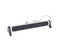 Legrand 694510, Regleta de enchufes con protección contra sobretensión, USB, con Interruptor, Enchufe múltiple con 5 Tomas de Corriente, Cable de 1,5 MTS., Color Blanco/Gris Oscuro