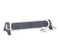 Legrand 694508, regleta de enchufes con protección contra sobretensión, USB, con Interruptor, Enchufe múltiple con 3 Tomas de Corriente, Cable de 1,5 MTS., Color Blanco/Gris Oscuro