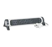 LEGRAND Regleta enchufes, protección sobrecarga, Inter, 4 Tomas, 1,5m bl/gr | Regleta con protección contra sobrecarga reiniciable, con interruptor, con 4 tomas, cable de 1,5 mts, blanco/gris oscuro