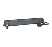 LEGRAND - Regleta giratoria con Interruptor de indicador LED y protección contra Rayos - 5 Tomas de Superficie con Tierra + Toma USB-C + Conector USB-A - Cable de 1,5 m - Negro y Gris Oscuro