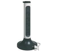 LEGRAND - Regleta Vertical con Base con Interruptor + pararrayos - 4 Tomas de Superficie con Tierra - Torre de conexión práctica - Cable de 2 m - Blanco y Gris Oscuro