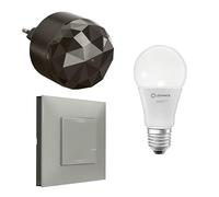 LEGRAND Starter Pack Valena Next con Netatmo: 1 Gateway enchufable + 1 Comandos Inalámbricos de iluminación + 1 Bombilla Inteligente E27 Clásico/Aluminio, 199208
