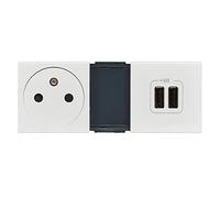 Legrand - Toma 2P+T 16A + 2 cargador USB tipo A precableado 5 módulos Mosaic - Blanco