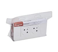 LEGRAND - Toma doble de pared precableada con Terre Mosaic Surface Link de 45° - Toma 2P+T + caja de empotrar + placa de acabado - Fabricado en Francia - Blanco