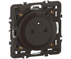 LEGRAND - Toma eléctrica de pared con tierra celiana superficie con toma cargador USB de 7,5 W integrada, toma de corriente con base retráctil, para completar con una placa - negro