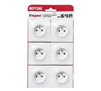 LEGRAND - Toma eléctrica de pared con tierra Neptune - Toma 2P+T monobloque - Fijación a garras y tornillos - Blanco - Lote de 6