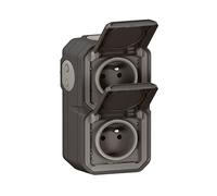 LEGRAND - Toma impermeable doble IP55 con tierra Plexo, toma 2P+T 16A completa con persiana, para colocación en aparente, montaje vertical - Fabricado en Francia - Antracita
