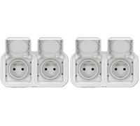 LEGRAND - Toma impermeable doble IP55 con tierra Plexo, toma 2P+T 16A completa con persiana, para colocación en aparente, montaje horizontal, fabricado en Francia, color blanco (Paquete de 2)