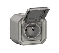 LEGRAND - Toma impermeable IP55 con tierra Plexo, toma 2P+T 16A completa con persiana, para colocación en aparente, fabricado en Francia, gris
