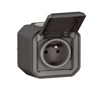 LEGRAND - Toma impermeable IP55 con tierra Plexo, toma 2P+T 16A completa con persiana, para colocación en aparente, fabricado en Francia, color gris