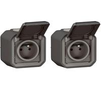 LEGRAND - Toma impermeable IP55 con tierra Plexo, toma 2P+T 16A completa con persiana, para colocación en aparente, fabricado en Francia, color gris (Paquete de 2)