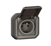 LEGRAND - Toma impermeable IP55 con tierra Plexo, toma 2P+T 16A completa con persiana, para colocación en empotrado con garras, fabricado en Francia - Antracita