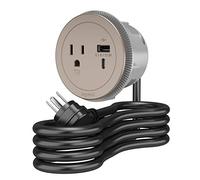 Legrand Wiremold RFPCRUAUC-NI10 - Centro de alimentación redondo para muebles con USB, 1 tomacorriente, USB tipo A/C, cable de 10 pies, níquel
