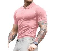 Lehmanlin Polo de Manga Larga y Corta para Hombre Camiseta Hombre Slim Fit Casual Color sólido elásticas Camiseta básica de Golf (Rosa/L)