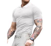 Lehmanlin Polo de Manga Larga y Corta para Hombre Camiseta Hombre Slim Fit Casual Color sólido elásticas Camiseta básica de Golf (Blanco/XXL)