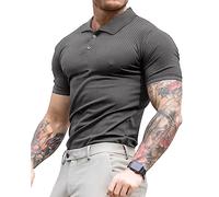 Lehmanlin Polo de Manga Larga y Corta para Hombre Camiseta Hombre Slim Fit Casual Color sólido elásticas Camiseta básica de Golf (Gris Profundo/L)