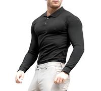 Lehmanlin Polo de Manga Larga y Corta para Hombre Camiseta Hombre Slim Fit Casual Color sólido elásticas Camiseta básica de Golf (Negro/XS)