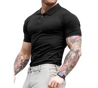 Lehmanlin Polo de Manga Larga y Corta para Hombre Camiseta Hombre Slim Fit Casual Color sólido elásticas Camiseta básica de Golf (Negro/XXL)