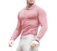 Lehmanlin Polo de Manga Larga y Corta para Hombre Camiseta Hombre Slim Fit Casual Color sólido elásticas Camiseta básica de Golf (Rosa/XL)