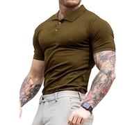 Lehmanlin Polo de Manga Larga y Corta para Hombre Camiseta Hombre Slim Fit Casual Color sólido elásticas Camiseta básica de Golf (marrón/M)