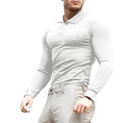 Lehmanlin Polo de Manga Larga y Corta para Hombre Camiseta Hombre Slim Fit Casual Color sólido elásticas Camiseta básica de Golf (Blanco/XL)