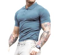 Lehmanlin Polo de Manga Larga y Corta para Hombre Camiseta Hombre Slim Fit Casual Color sólido elásticas Camiseta básica de Golf (Azul/M)