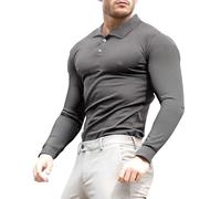 Lehmanlin Polo de Manga Larga y Corta para Hombre Camiseta Hombre Slim Fit Casual Color sólido elásticas Camiseta básica de Golf (Gris Profundo/S)