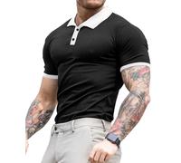 Lehmanlin Polo de Manga Larga y Corta para Hombre Camiseta Hombre Slim Fit Casual Color sólido elásticas Camiseta básica de Golf (Negro+Cuello Blanco - M)