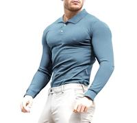 Lehmanlin Polo de Manga Larga y Corta para Hombre Camiseta Hombre Slim Fit Casual Color sólido elásticas Camiseta básica de Golf (Azul/XS)