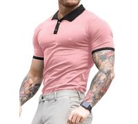 Lehmanlin Polo de Manga Larga y Corta para Hombre Camiseta Hombre Slim Fit Casual Color sólido elásticas Camiseta básica de Golf (Ros Cuello Negro - XS)