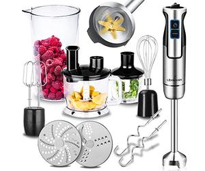 LEHMANN Chopsui Batidora de Mano 1200W, Multifuncional Batidora Mano Acero Inoxidable, 8 Ajustes de Potencia Más Turbo, Set Accesorios, Ideal para Papillas, Sopas, Batidos, Purés, Salsas