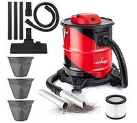 LEHMANN Haddo Aspirador Industrial sin Bolsa 2000W - Aspirador de Cenizas para Chimenea con Doble Filtro - Filtro HEPA - Depósito de Acero Inoxidable de 20L - Función de Soplado - Rojo y Negro