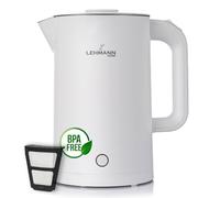 LEHMANN Hervidor de Agua Eléctrico de Acero Inoxidable, 1,7L, 2200W, Ebullición Rápida, Doble Pared, Base 360°, Apagado Automático, sin BPA, Ideal para Té, Café y Alimentos para Bebés, Blanco