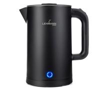 LEHMANN Hervidor de Agua Eléctrico de Acero Inoxidable, 1,7L, 2200W, Ebullición Rápida, Doble Pared, Base 360°, Apagado Automático, sin BPA, Ideal para Té, Café y Alimentos para Bebés, Negro