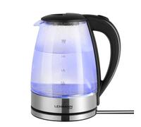 Lehmann Hervidor eléctrico de vidrio LHOEK-2220 de 2 litros, 2200 W, hervidor eléctrico de vidrio con retroiluminación LED, apagado automático y protección contra sobrecalentamiento, pedestal