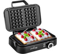 LEHMANN LHOWM-1226 Gofrera Doble Eléctrica 1200W, Maquina de Waffles para 2 Gofres Belgas, Revestimiento Antiadherente, Ajuste de Temperatura hasta 240°C, Limpieza Rápida y Sencilla