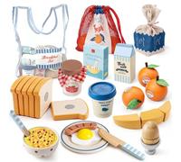 Lehoo Castle Accesorios Cocina Juguetes, Comida Madera Juguete, Comida Juguete Cocinita, Cocinita de Madera Infantil, Juguetes Montessori 2 3 4 Año(Desayuno)