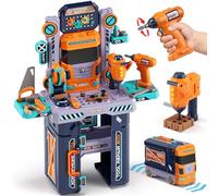 Lehoo Castle Banco Herramientas Juguete 83cm Tamaño Grande, Camión Transformable con Taladro Eléctrico Realista Luces y Sonidos, Herramientas Juguete Educativo, Regalo para Niños Niñas 3 4 5 Años