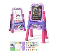 Lehoo Castle Caballete para Niños, Caballete de Arte para Niños 4 en 1 de Doble Cara con Pizarra Magnética y Pizarrón, Pizarra Infantil, Pizarra Niños, Juguetes Niños 3 Años(Púrpura)