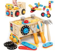 Lehoo Castle Caja Herramientas Montessori Juguetes 2en1 Banco de Trabajo Madera Regalo Niño 2 Años