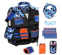 Lehoo Castle Chaleco Táctico Niños para Nerf N-Strike Elite Series(Negro) | Juego de chaleco para niños de 5 a 12 años, con 30 dardos de repuesto, bolsa de dardos, máscara, clips de recarga, muñequera