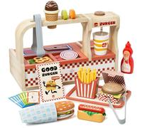 Lehoo Castle Cocinita Infantil, Cocina Juguete de Madera, Juego de Comida de Hamburguesa, Accesorios Cocina Juguetes, Juguetes Educativos para Niños 3 4 5 6 Niños y Niñas
