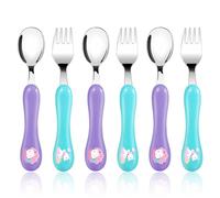 Lehoo Castle Cubertería infantil, 6 piezas, cubertería infantil a partir de 1 año, cubiertos infantiles de plástico y acero inoxidable, cubiertos para niños a partir de 2/3 años, tenedor y cuchara