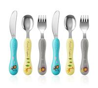 Lehoo Castle Cubiertos Infantiles, 6 Pcs Cubiertos Bebe Acero Inoxidable con 2 x Tenedores Infantil, 2 x Cuchillos Niños, 2 x Cucharas Infantiles (Animales)