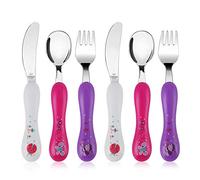 Lehoo Castle Cubiertos Infantiles, Set 6 Piezas Rosa Cubiertos Bebe Acero Inoxidable, 2 x Tenedores, 2 x Cuchillos, 2 x Cucharas, Vajilla Bebé y Niñas(Mariposa)