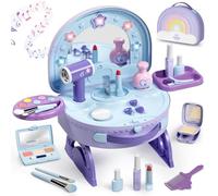 Lehoo Castle Juguete de Tocador para Niñas de 3, 4 y 5 Años, Tocador Portátil 2 en 1 con Kit de Maquillaje de Juguete, Tocador Infantil con Luces y Música, Regalo de Cumpleaños para Niñas a Partir