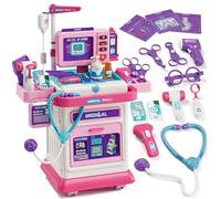 Lehoo Castle Maletin Medico Juguete, Kit Medico Infantil, Kit Doctora con Carrito, Regalos para Medicos con Luces y Sonido, Juguetes Niños 3 Años(Rosa)