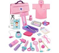 Lehoo Castle Maletin Medicos Juguete de Madera, Juguetes para Niña 3+ Años, Kit Medico Infantil, Doctora Juguetes, Regalos Niña 5 Años(Rosa)