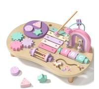 Lehoo Castle Mesa Actividades Bebe 1 Año, Montessori Juguetes Niños 7-en-1 | Juegos Madera con Xilófono, Regalo para Niño Niña, Juguete Motor 1-3 Años, 33,5 x 21 x 8cm, Arcoíris, Rosa